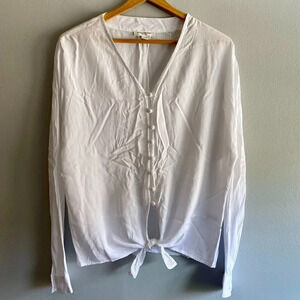 Beach Lunch Lounge White Button Down Tie Front Top XSmall
